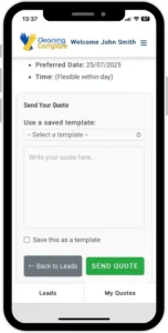 sending a cleaning quote via app